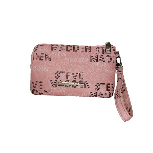 STEVE MADDEN Dual Zip Multi-colored Logo Pink Blush Wristlet 8x5 - Picture 1 of 6
